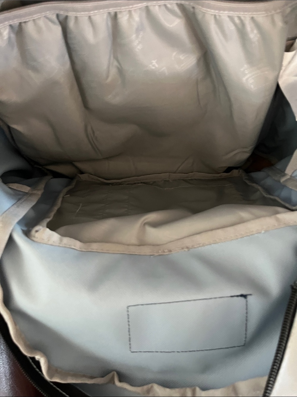 Jansport Light blue Backpack with Tan Suede Base and Black Trim needs zipper fix - Picture 5 of 7